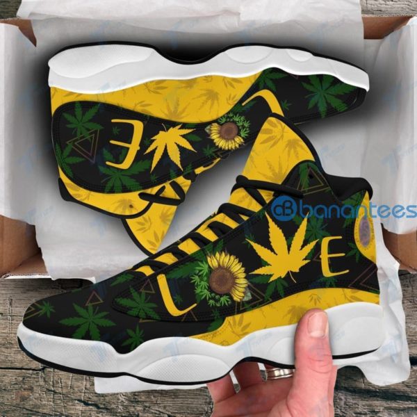 Love Weed Leaf Sunflower Air Jordan 13 Sneaker - Men's Air Jordan 13 - Yellow