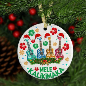 Mele Kalikimaka Hawaiian Guitar Christmas Circle Ornament product photo 1