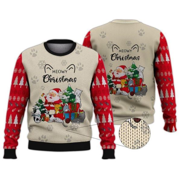 Meowy Christmas Santa And Funny Cats Christmas 3D Sweater AOP Sweater Red S