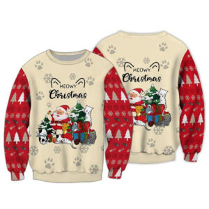 Meowy Christmas Santa And Funny Cats Christmas All Over Print 3D Shirt 3D Sweatshirt Red S