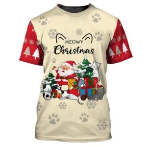 Meowy Christmas Santa And Funny Cats Christmas All Over Print 3D Shirt 3D T-Shirt Red S