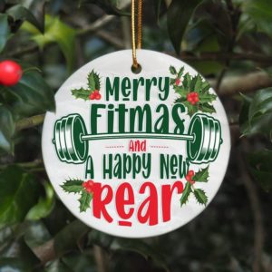 Merry Fitmas And A Happy New Rear Circle Ornament Circle Ornament Green 1-pack