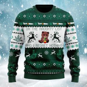 On the Naughty List and I Regret Nothing Ugly Beer Reindeer Christmas Sweater AOP Sweater Green S