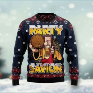 Party Savior Jesus Beer Lover Christmas Sweater AOP Sweater Navy S