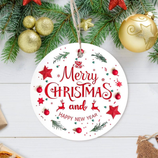 Red Star Merry Christmas and Happy New Year Circle Ornament product photo 1