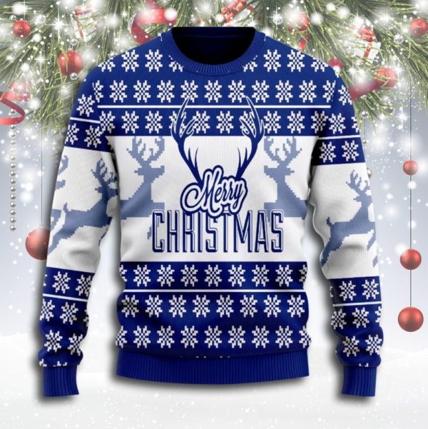 Reindeer Merry Christmas Ugly Sweater AOP Sweater Blue S