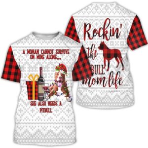 Rockin' The Pitbull Mom Life Pitbull And Wine Christmas All Over Print 3D Shirt 3D T-Shirt Red S