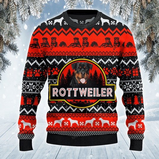 Rottweiler Red Black Dog Christmas Sweater AOP Sweater Red S