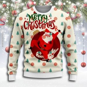 Santa And Cute Cat Merry Christmas Ugly Sweater AOP Sweater Red S