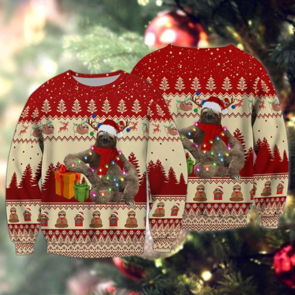 Sloth Santa Christmas Gift Light Christmas All Over Print 3D Shirt 3D Sweatshirt Red S