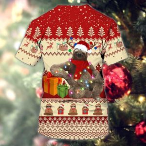 Sloth Santa Christmas Gift Light Christmas All Over Print 3D Shirt 3D T-Shirt Red S