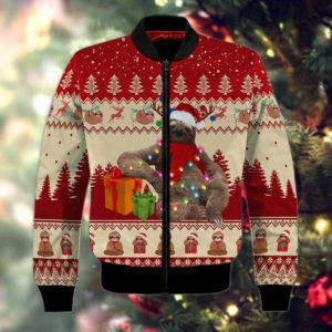 Sloth Santa Christmas Gift Light Christmas All Over Print 3D Shirt Bomber Jacker Red S
