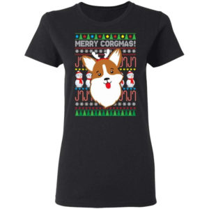 Snowman Merry Corgmas Dog Lover Christmas Shirt Ladies T-Shirt Black S