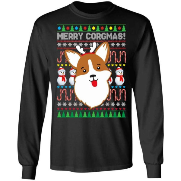 Snowman Merry Corgmas Dog Lover Christmas Shirt Long Sleeve Black S