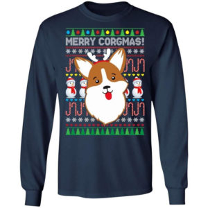 Snowman Merry Corgmas Dog Lover Christmas Shirt Long Sleeve Navy S