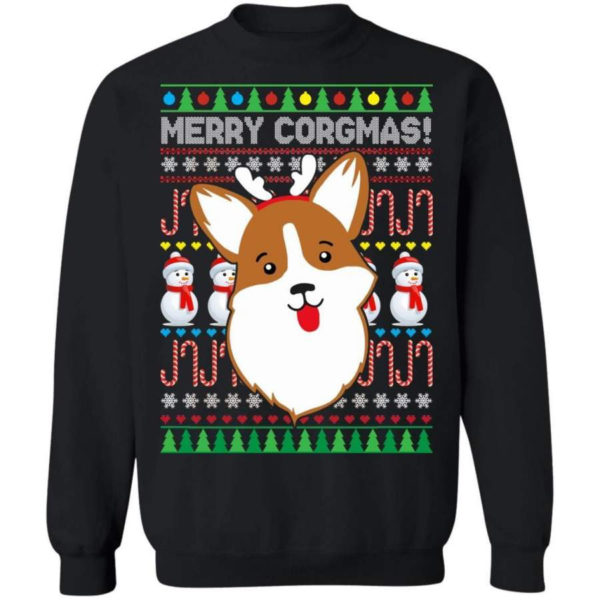 Snowman Merry Corgmas Dog Lover Christmas Shirt Sweatshirt Black S