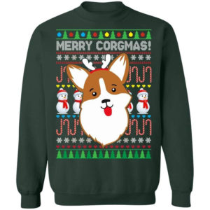 Snowman Merry Corgmas Dog Lover Christmas Shirt Sweatshirt Forest Green S