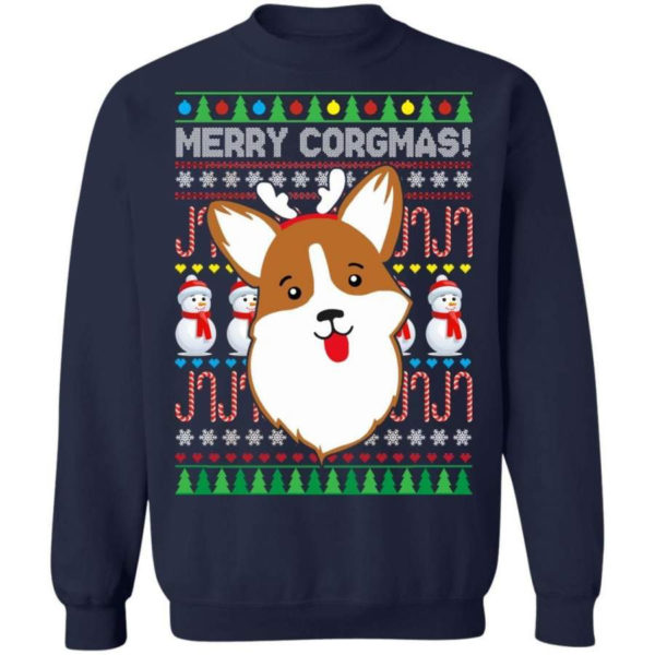Snowman Merry Corgmas Dog Lover Christmas Shirt Sweatshirt Navy S