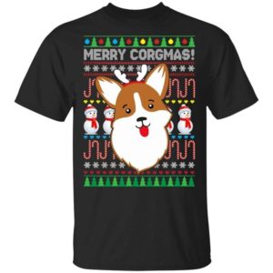 Snowman Merry Corgmas Dog Lover Christmas Shirt Unisex T-Shirt Black S