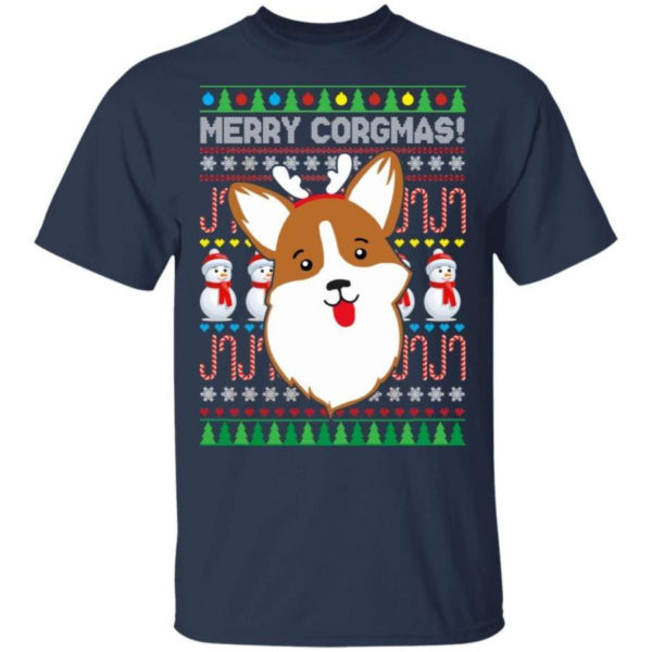 Snowman Merry Corgmas Dog Lover Christmas Shirt Unisex T-Shirt Navy S