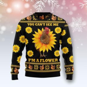 Sun Flower You Can't See Me I'm A Flower Chicken 3D Sweater AOP Sweater Black S