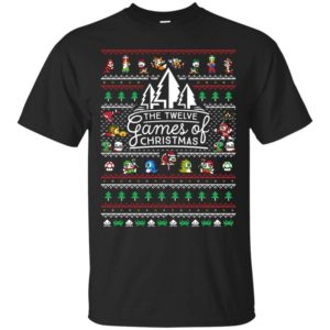 The Twelve Games of Christmas Gamer Game Lover Christmas Shirt Unisex T-Shirt Black S