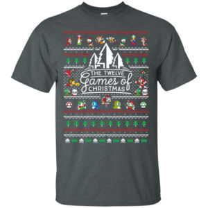 The Twelve Games of Christmas Gamer Game Lover Christmas Shirt Unisex T-Shirt Dark Heather S