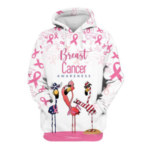 Three Ugly Flamingo Breast Cancer Awareness Christmas 3D T-shirt Hoodie 3D Hoodie White S