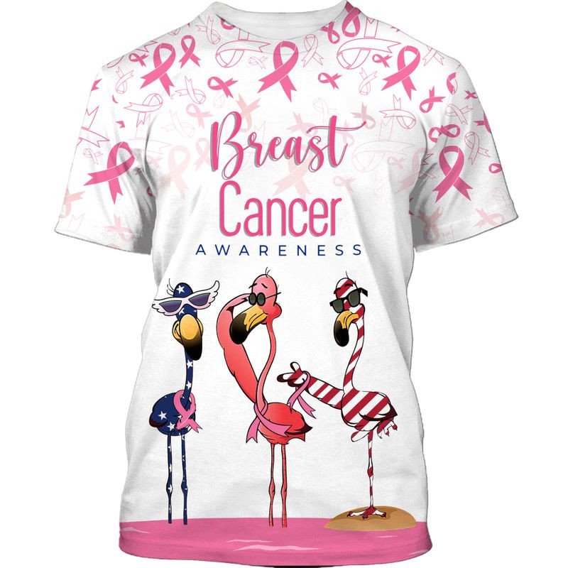 Three Ugly Flamingo Breast Cancer Awareness Christmas 3D T-shirt Hoodie 3D T-Shirt White S