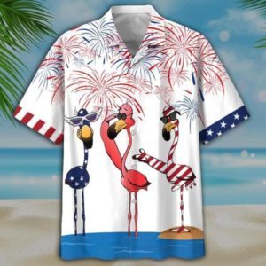 Three Ugly Flamingo Independence Day Hawaii Shirt Short-Sleeve Hawaiian Shirt White S
