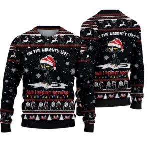 Ugly Black Cat On The Naughty List And I Regret Nothing Christmas Sweater AOP Sweater Black S