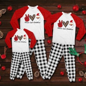 Ugly Santa Peace Love Christmas Pajamas Family Set Adult Pajamas Set Red XS