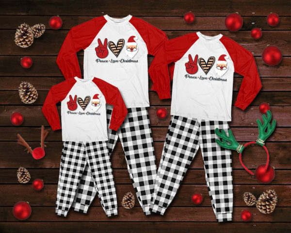 Ugly Santa Peace Love Christmas Pajamas Family Set Kid Pajamas Set Red 2Y
