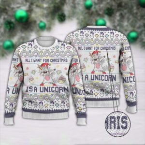 Unicorn Dabbing All I Want For Christmas Is A Unicorn Christmas Sweater AOP Sweater White S