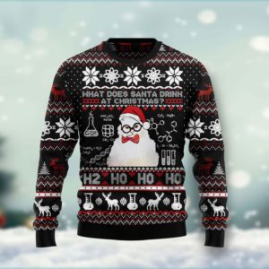 What Does Santa Drink At Christmas? Ugly Cat Chemist Christmas Sweater AOP Sweater Black S