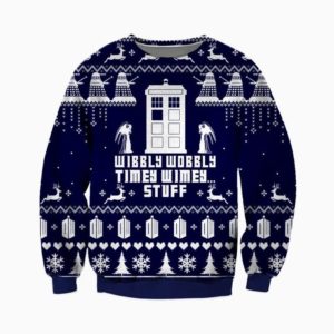 Wibbly Wobbly Timey Wimey Stuff Christmas 3D Sweater AOP Sweater Navy Blue S