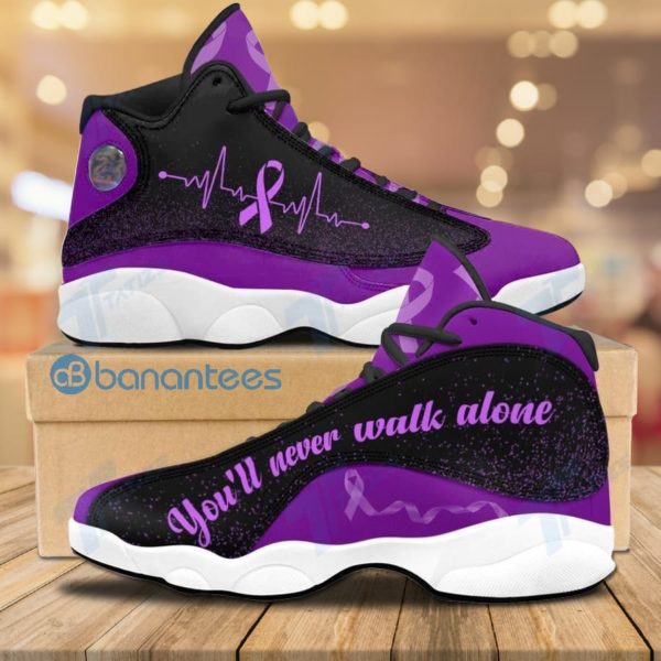 You'll Never Walk Alone Alzheimer Heart Beat Air Jordan 13 Shoes - Women's Air Jordan 13 - Purple
