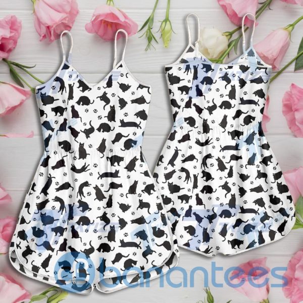 Black cat paw pattern Rompers For Women Product Photo