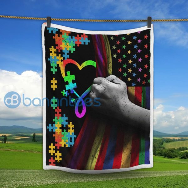 Autism Strong Americal Flag Sherpa Blanket Product Photo