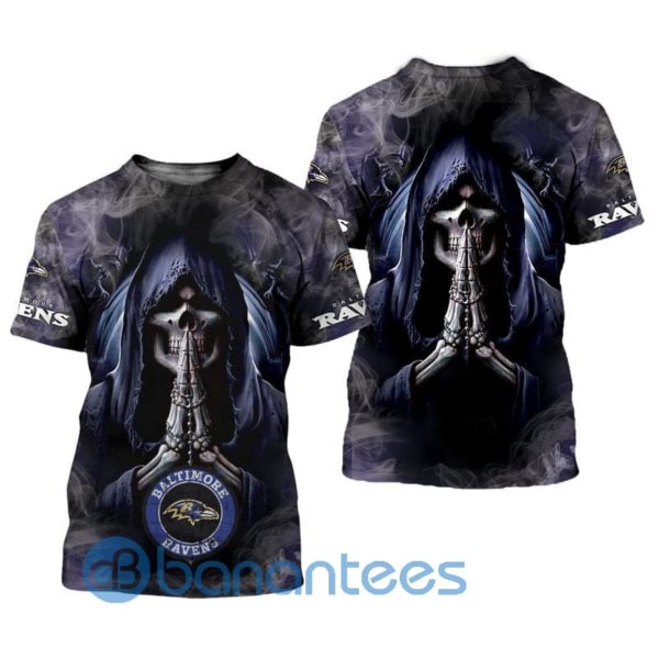 Baltimore Ravens Background Skull Smoke All Over Printed 3D T Shirt Product Photo