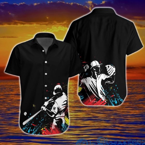 Baseball Players Silhouettes On Paintball Black Hawaiian Shirt Product Photo