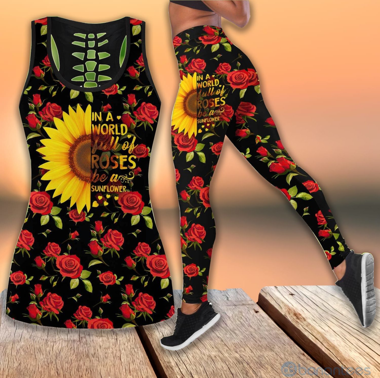 Be A Sunflower In A World Of Roses Hollow Tank And Legging Outfit
