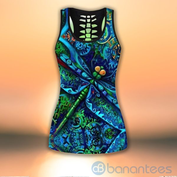 Beautiful Blue Dragonfly Tank Top Legging Set Outfit Product Photo