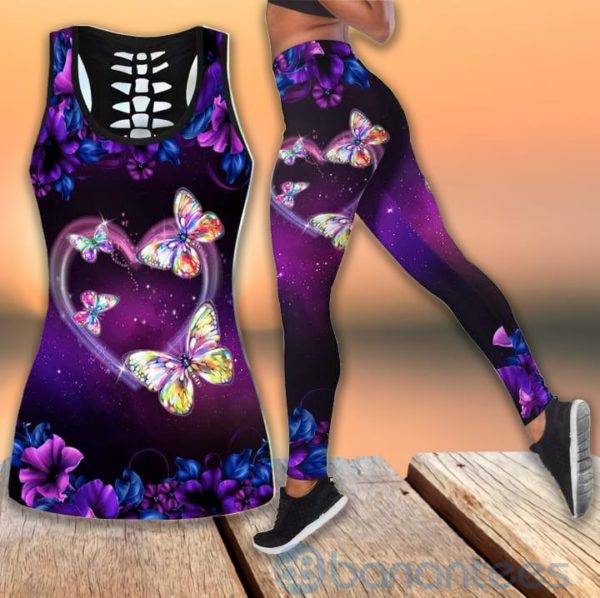Beautiful Butterfly Purple Hollow Tank And Legging Outfit Product Photo