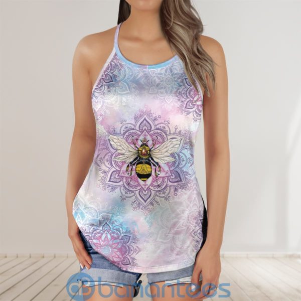 Bee Mandala Lover Pink Light Yoga Criss Cross Tank Top Product Photo