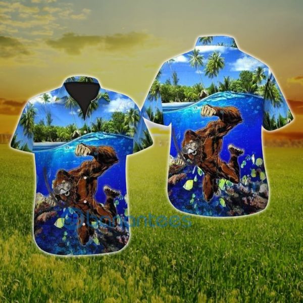 Bigfoot Diving Aloha Shirts Bigfoot Hawaiian Shirt Summer Hawaiian Product Photo