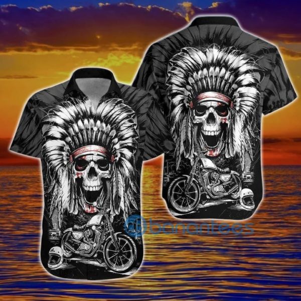 Biker Shirts Native American Skull Motorcycle Hawaiian Shirt Summer Hawaiian Product Photo