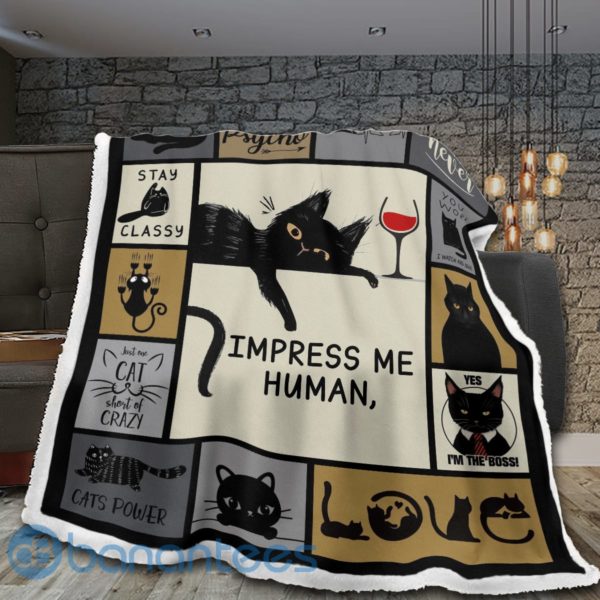 Black Cat Impress Me Human Sherpa Blanket Product Photo