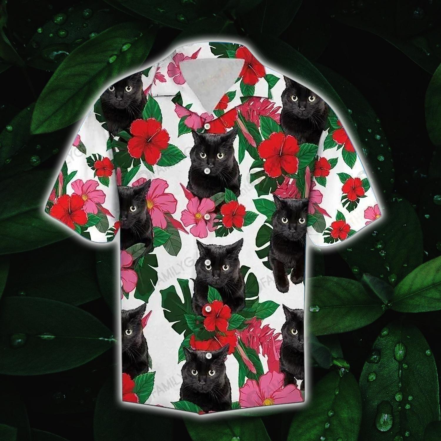 Black Cat Shirt Black Cat Hibiscus Hawaiian Shirt Summer Hawaiian