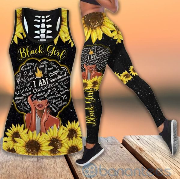 Black is Beautiful Sunflower Tank Top Legging Set Outfit Product Photo
